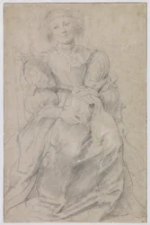 Portret van Hélène Fourment, ca.1630-31 (zwart  rood krijt, gehoogd met wit)