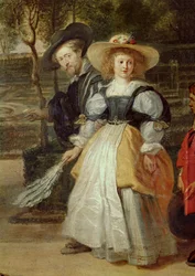 Rubens en zijn tweede vrouw Helene Fourment in de tuin (olieverf op doek)