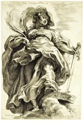 De heilige Catharina van Alexandrië in de wolken