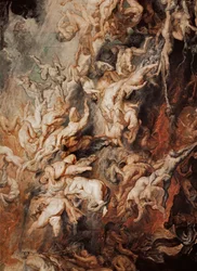 De val van de verdoemden (schilderij op eikenhout)