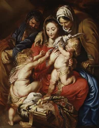De Heilige Familie met Sint-Elizabeth, Sint-Jan en een Duif