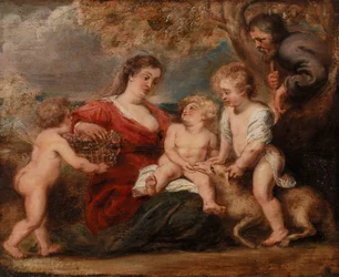 De Heilige Familie met Sint Johannes de Doper en een Engel