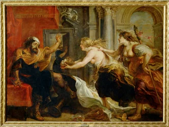 Het banket van Tereus: Philomena en Procne presenteren Tereus het onthoofde hoofd van zijn zoon Het is (schilderij op doek)
