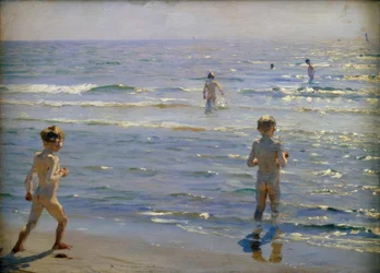 Badende jongens. Zonneschijn. Skagen