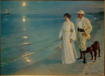 Zomeravond op het strand van Skagen. De kunstenaar en zijn vrouw