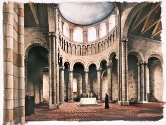 Interieur van de kerk van Battle Abbey, Sussex, in de 12e eeuw