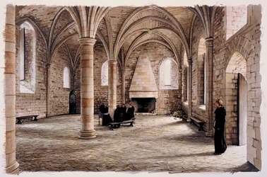 Kamer van novicen, Battle Abbey, East Sussex, in de 12e eeuw, ca. 1980-2008