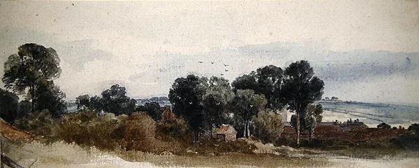 Een boslandschap met huisjes