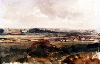 Uitgestrekt landschap met een stenen brug