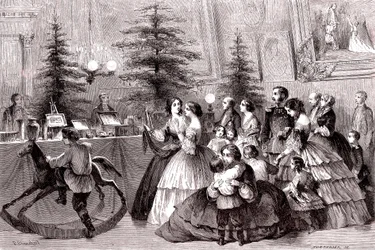 Kerstmis in Sint-Petersburg, Rusland. 1861 (gravure)