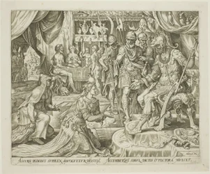 Judith gepresenteerd aan Holofernes, plaat vijf uit Het verhaal van Judith en Holofernes