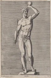Apollo, standbeeld van de naakte god met een kroon en een...