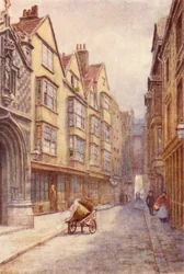 Cloth Fair, West Smithfield, kijkend naar het westen, 1904