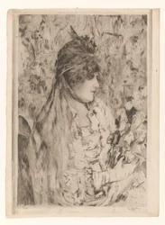 Vrouw met boeket bloemen