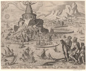 De vuurtoren van Alexandrië uit de serie De Acht Wereldwonderen Na Maarten van Heemskerck, 1572