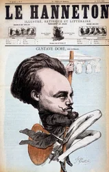 Gustave Doré. Franse tekenaar en schilder (1832 tot 1883). Spotprent door Cattelain. De Hanneton 1868