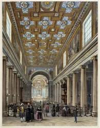Interieur van de kerk Notre-Dame de Lorette - in "Promenade dans Paris et ses environs", tekeningen door Jacottet en Benoist, uitgegeven door Gihaut Frères