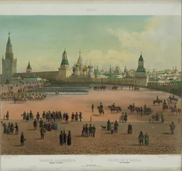 De Basiliek Kathedraal op het Rode Plein in Moskou vanuit een panoramisch uitzicht op Moskou in 10 delen, ca. 1848