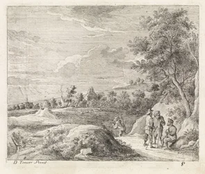Landschap met vier wandelaars