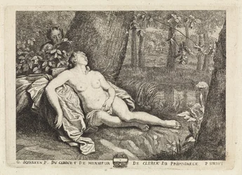 Slapende nimf bespied door een sater