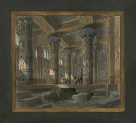Scenografie van Philippe Chaperon voor de opera Aida van Giuseppe Verdi: de tempel van Isis