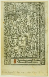 Het Martelaarschap van Sint Johannes de Evangelist (recto), en December Kalender (verso), uit Getijdenboek