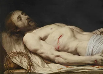 De dode Christus op zijn lijkwade gelegd, detail van het middelste tot bovenste deel van het lichaam, vóór 1654
