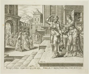 Judith bereidt zich voor op haar vertrek naar het kamp van de vijanden, plaat vier uit Het verhaal van Judith en Holofernes