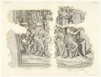 Linkeronderhoek van een prent van het tafereel van Cebes