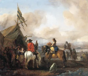 Een militair kampement met ruiters