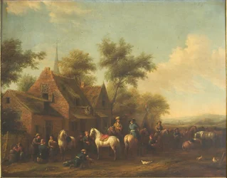 Landschap met Ruiters Rustend Buiten een Herberg