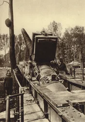 Duitse 380 mm spoorwegkanon van het type gebruikt bij de bombardementen van Verdun en Duinkerken, Frankrijk, Eerste Wereldoorlog