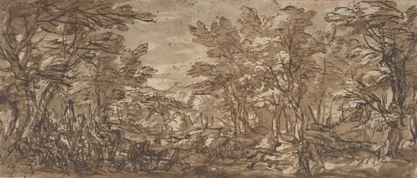 Bosscène, een Pauze aan de Linkerkant, een Jacht in het Midden, 1612-66
