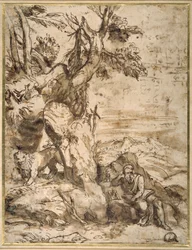 St. Hiëronymus lezend in de wildernis, naar Titiaan