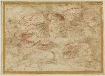 De engel verschijnt aan Hagar in de woestijn, ca. 1660 (rood krijt op papier)