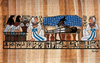 Egyptisch papyrus met een balsemingsceremonie