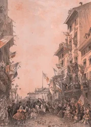 Intocht van koning Vittorio Emanuele II in Brescia, Lombardije