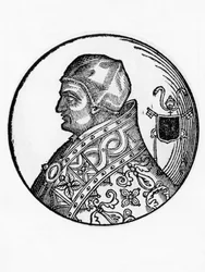 Portret van Sabinianus (overleden 606), 65e paus van de Katholieke Kerk vanaf 604 (gravure)