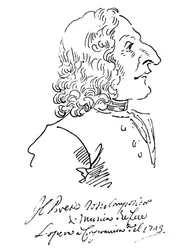 Karikatuur van componist Antonio Vivaldi, 1723