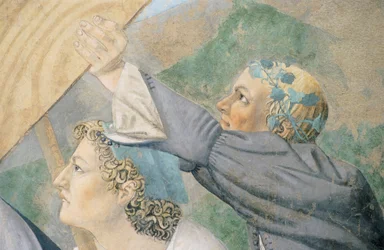 Detail uit De Legende van het Ware Kruis toont transport van Heilig Hout