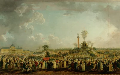 Viering van de Allerhoogste op de Champs de Marsin Parijs op 20 Prairial, jaar 11 ... (olieverf op doek)