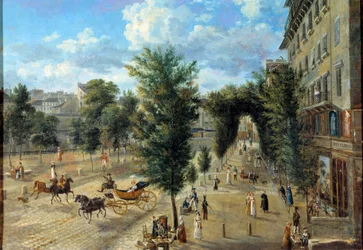 De Boulevard des Capucines en de lagere straat van de vestingmuur