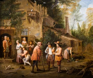 Scène op de binnenplaats van een herberg