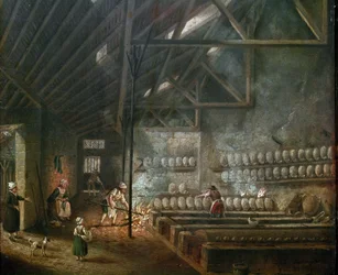 Interieur van een pottenbakkerij (of glasblazer) (detail)