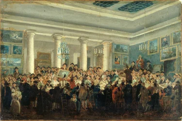Openbare verkoop van schilderijen, circa 1785 (olieverf op doek)