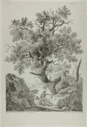 Kunstenaar in een rotsachtig landschap