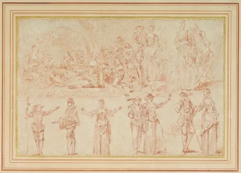 Twee fêtes galantes en studies van enkele figuren en paren