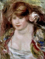 Vrouw met roos. Schilderij van Pierre Auguste Renoir (Pierre-Auguste Renoir