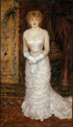 Portret van de actrice Jeanne Samary (1857-1890) te voet. Schilderij door Pierre Auguste Renoir