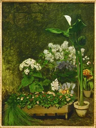 Stilleven, lentebloemen in een serreture morte, fleurs de printemps dans la serre (olieverf op doek)